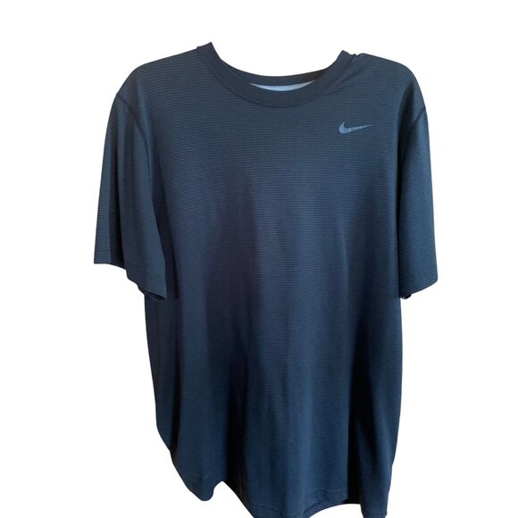 Nike Dri-Fit Mens Black Striped Short Sleeve Athletic Shirt L - Picture 2 of 7